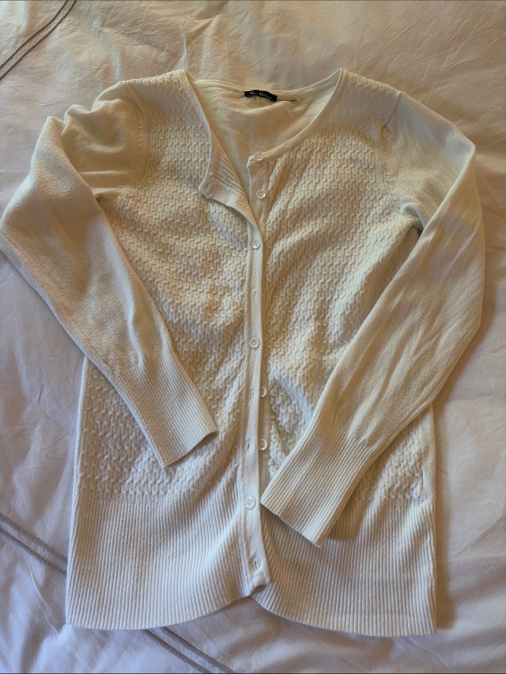 Milano Cream Button-Front Textured Cardigan